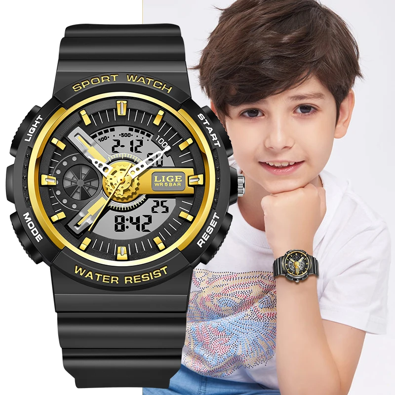 LIGE Military Kids Sport Watches 50M Waterproof Electronic Wristwatch Stopwatch Clock Children Digital Watch for Boys Girls Gift