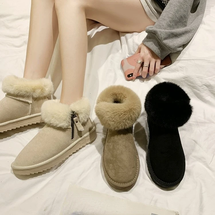 

Shoes Woman Boots Non-Slip Snow Boots Women Raise The Bottom Warm with Velvet Short Lattice Luxury Designer Beige Black