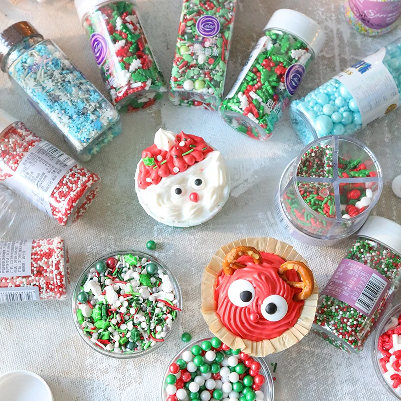 Edible New Year Christmas Cake Decoration Sugar Beads Pearl Ball Fudge DIY Baking Sprinkle Deer Nose Green Leaves | Дом и сад