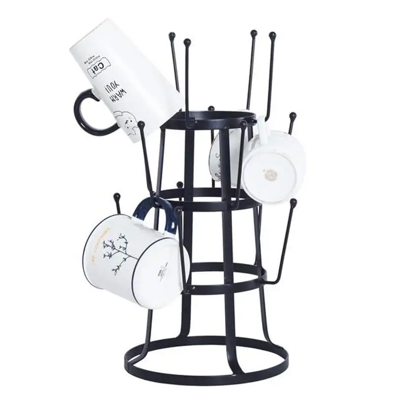 

Stylish Steel Mug Tree Holder Organizer Rack Stand (Black)