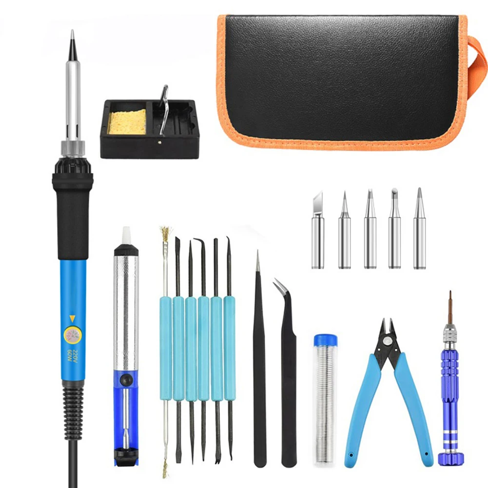 

Комплект электрического паяльника 20 шт. с регулируемой температурой 110 В 220 в 60 Вт, наконечники паяльника с отсосом для припоя, набор сварочн...