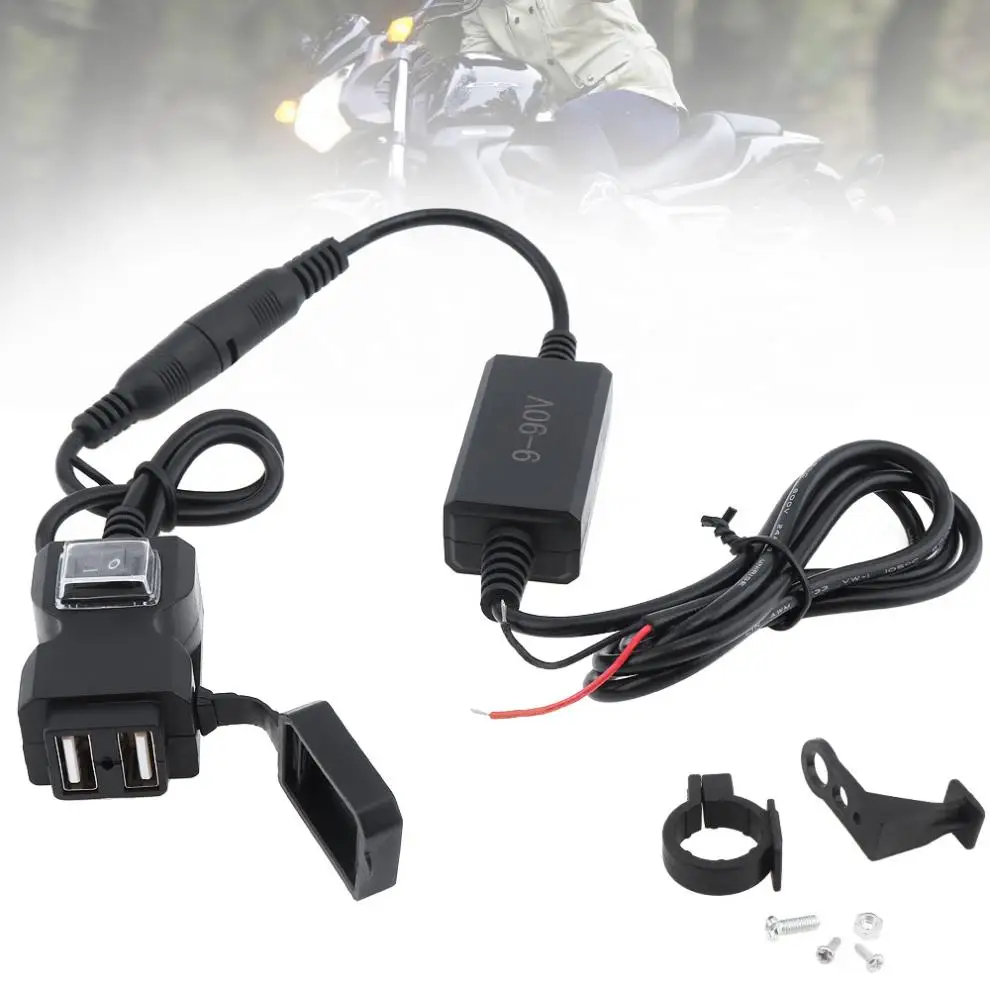 

Waterproof 9V - 90V DC 5V 2.1A 1A Double USB Adapter Motorcycle Charger with Switch Button and 2 Kinds Base Brackets