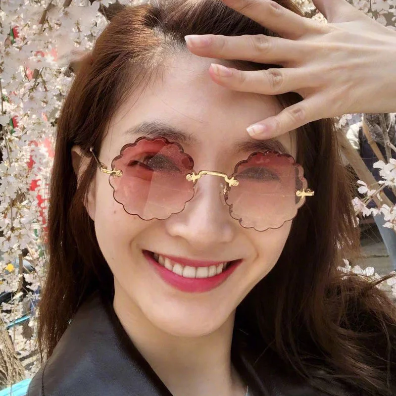 

Vintage Round Sunglasses Women Men New Fashion Brand Designer Rimless Glasses Retro Pink Sun Glasses Women UV400