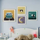 Мультяшные забавные панды, скандинавские постеры для девочек и мальчиков, печать на холсте, картина для детской, спальни, Настенная картина, декор для детской комнаты