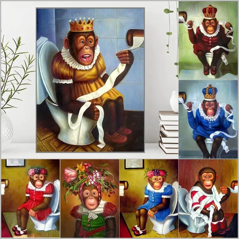 Diy Full Square/Round Diamond Painting Catrtoon Monkey On Toilet Cross Stitch Mosaic Embroidery Home Decor