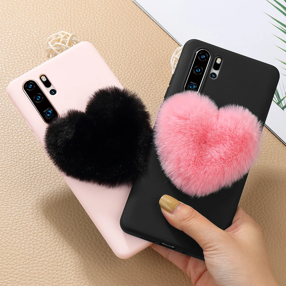 LCHULLE Lovely Cute Stylish 3D Furry Hair Love Heart Case for Huawei P20 P30 Mate 20 Pro Lite Soft TPU Rubber Back Cover Shell |
