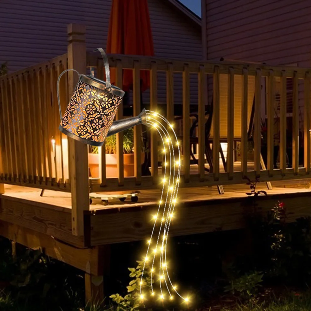

Outdoor Solar Watering Can Ornament Lamp Garden Art Light Decoration Hollow-out Iron Shower LED Lights String Garden Decorations