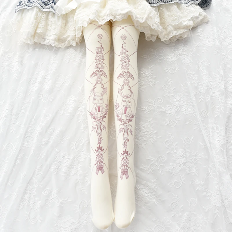 

Japanese Women Small fresh Lolita Stockings Cute Soft sister Girls Cartoon constellation Rabbit print Pantyhose Socks Cosplay