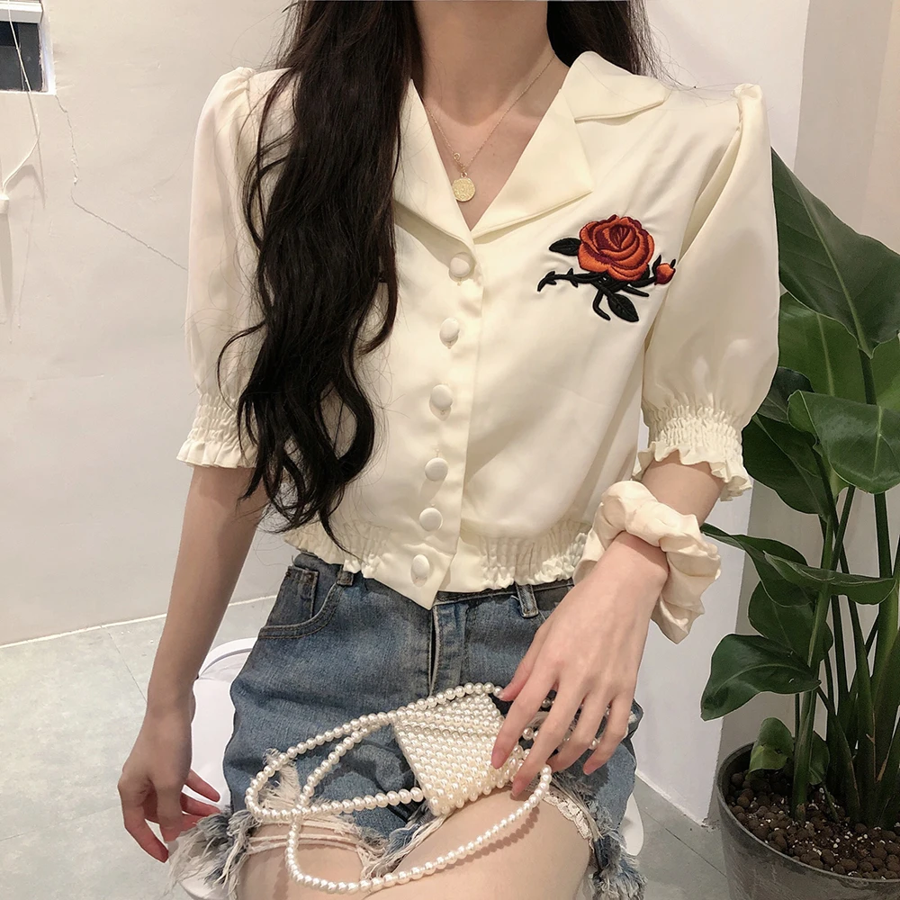 Женская блузка с вышитым цветком в стиле ретро лето 2020 Новые укороченные топы во