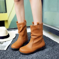2021 koreanstyle women autumn boots flat heel leather booties martin winter booty woman winter shoes plus size