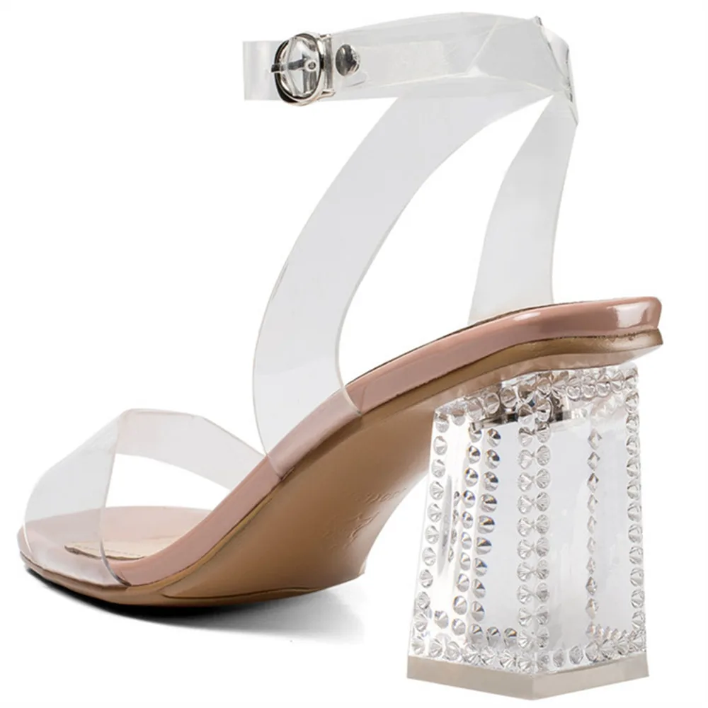 Insicre sexy women high heels sandals shoes woman pumps peep toe ladies crystal heel Transparent square size 33-40 | Обувь