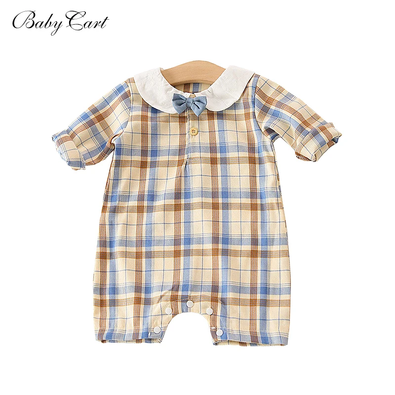 

Новый детский осенний клетчатый комбинезон с длинным рукавом и воротником-бантом