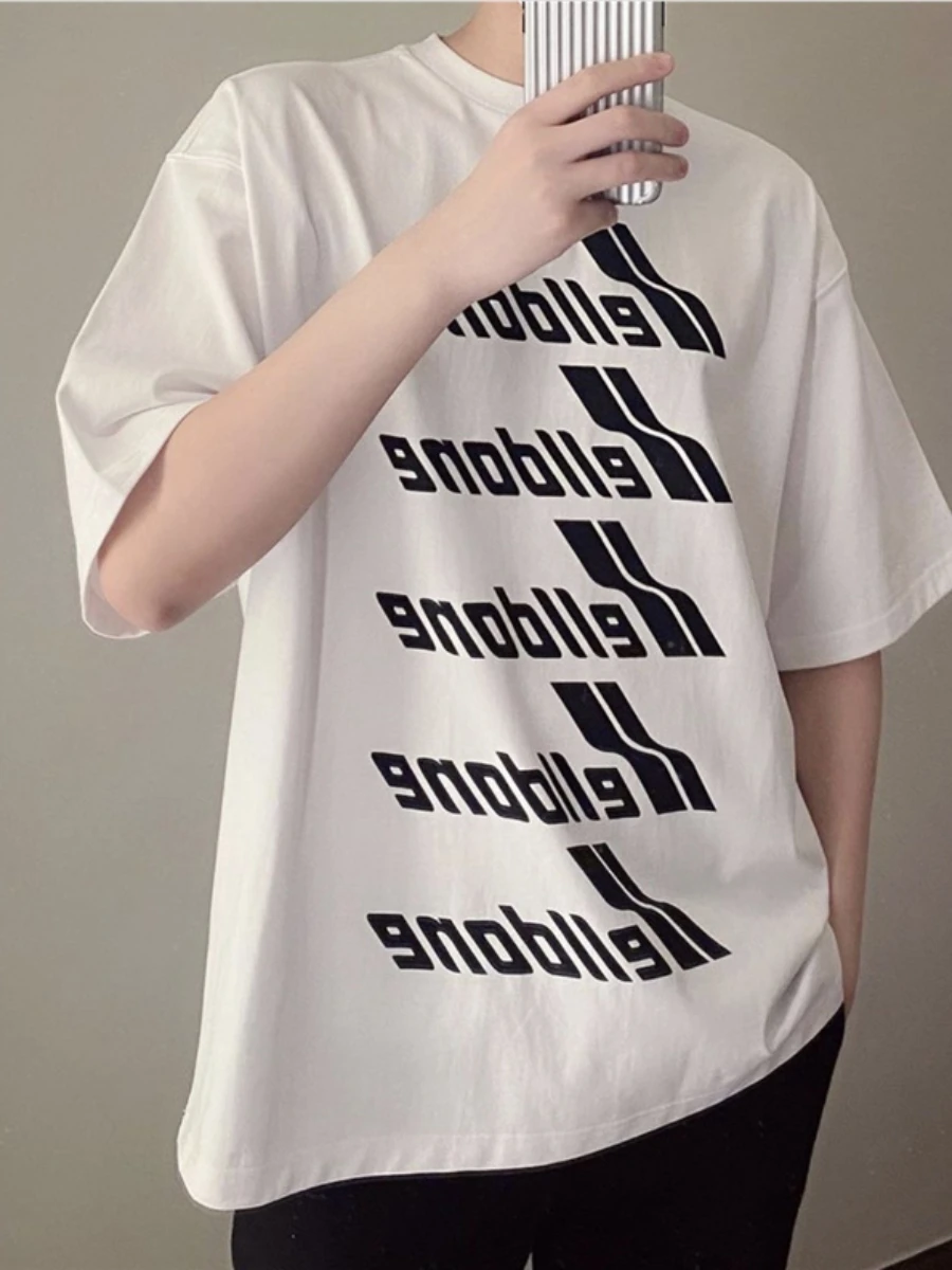 

Men's 2021 and Women's Fashion All-match Casual Models Barrage Print Round Neck Loose Large Size Short Sleeve T-Shirt