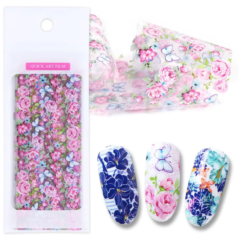 

10pcs Rose Flower Nail Foil Sticker Mixed Flower Transfer Sticker Self Adhesive Manicure Decoration Decals DIY Salon Nail Art