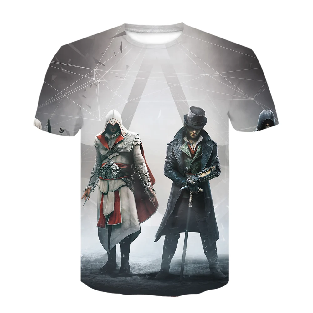Повседневная мужская Assassins Creed футболка Веселая футболка с короткими рукавами с 3D принтом летние футболки в стиле хип-хоп белая рубашка мужские рубашки