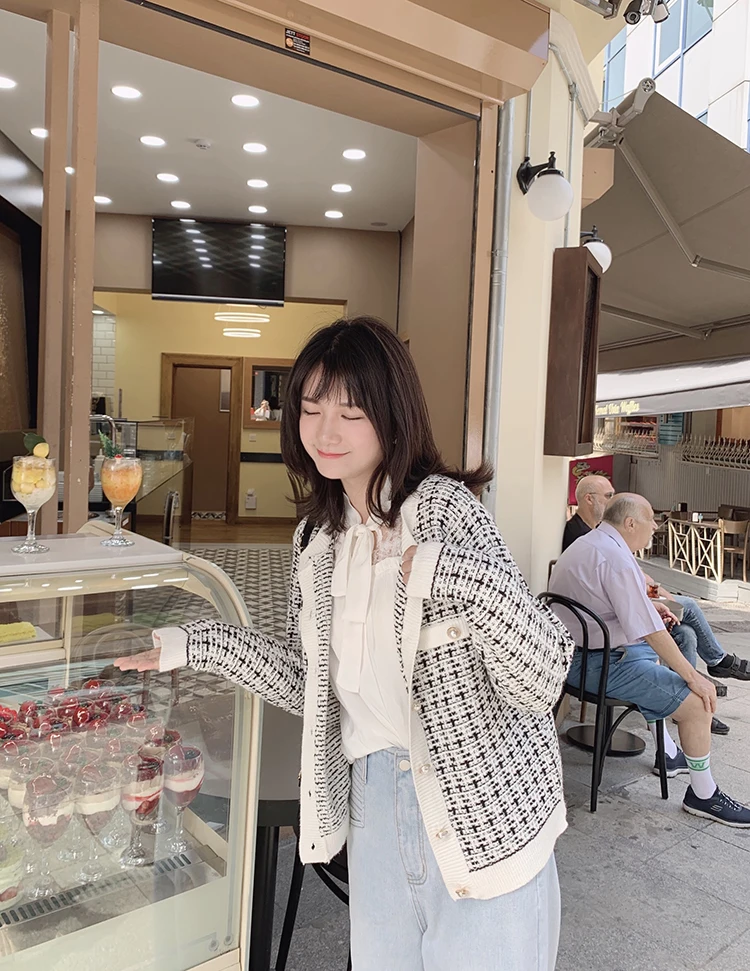 MISHOW осенний винтажный Женский вязаный кардиган, женское модное клетчатое однобортное пальто с длинным рукавом MX19C5243