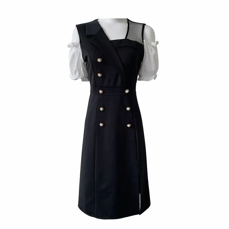 

2021 New Summer Women Dress Fashion Cotton Sexy Sweet Meeting Dress Casual Slim Fit Elegant Black Office Lady Dresses
