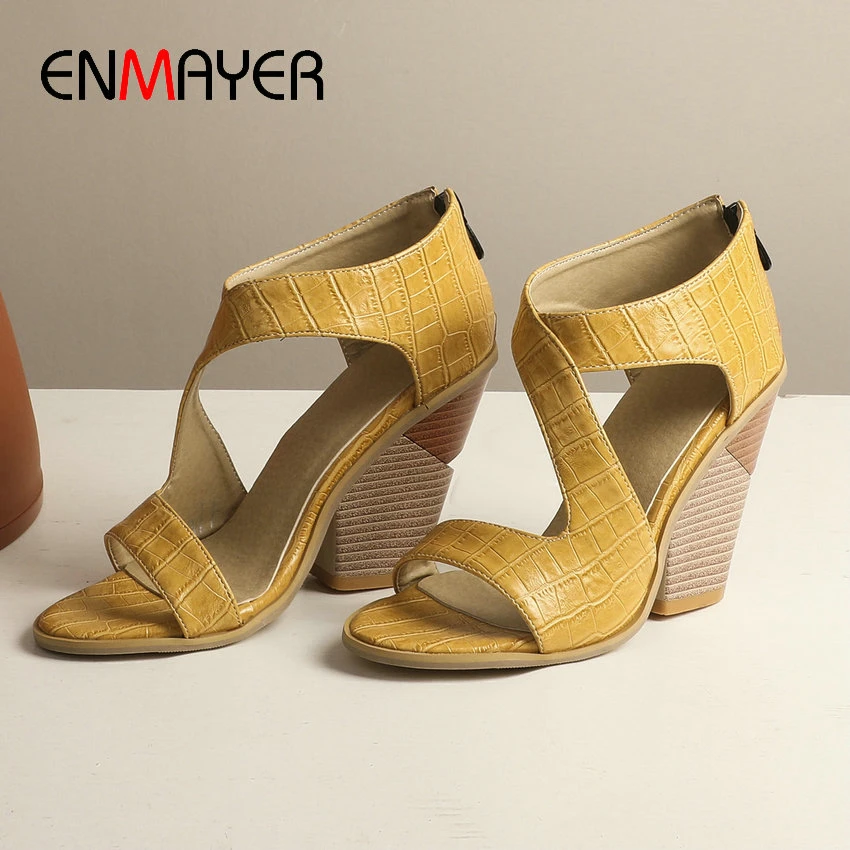 

ENMAYER 2020 New Wedges Shoes for Women Gladiator Casual PU Women Sandals Platform High Super Solid Zip Fashion Shoes Woman