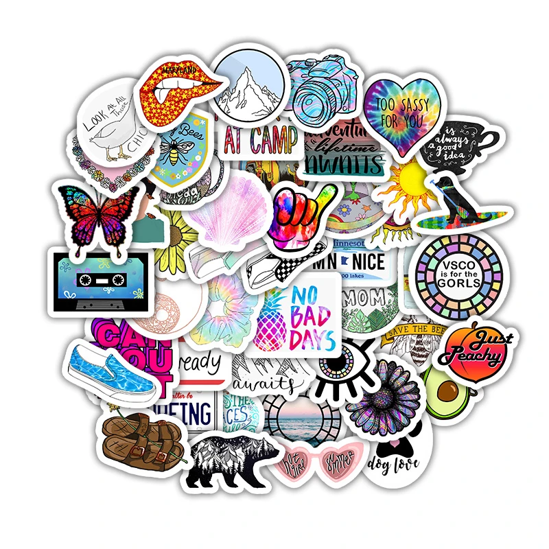 

50Pcs/pack VSCO Vinyl Stickers Girl Essential Stuff for Water Bottles Stickers Suitable for Laptop Photo Luggage Trendy Stickers
