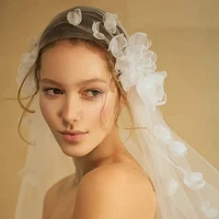 grosfairy 2021 new romantic sweet flower bridal veils long one layer fashion appliqued veil velos de noiva wedding accesories