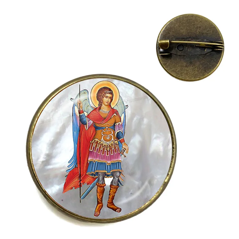 Стеклянная брошь из кабошона Archangel St.Michael Protect Me Saint Shield защита Charm русский Orhodox
