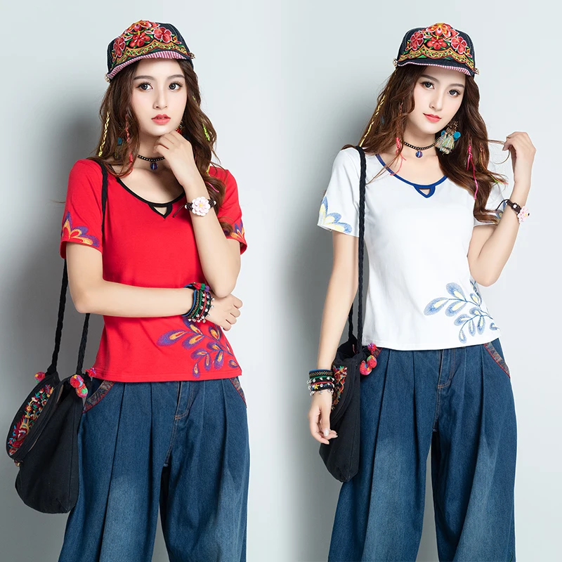 KYQIAO Blusas Femininas женские топы размера плюс футболка в этническом стиле с круглым