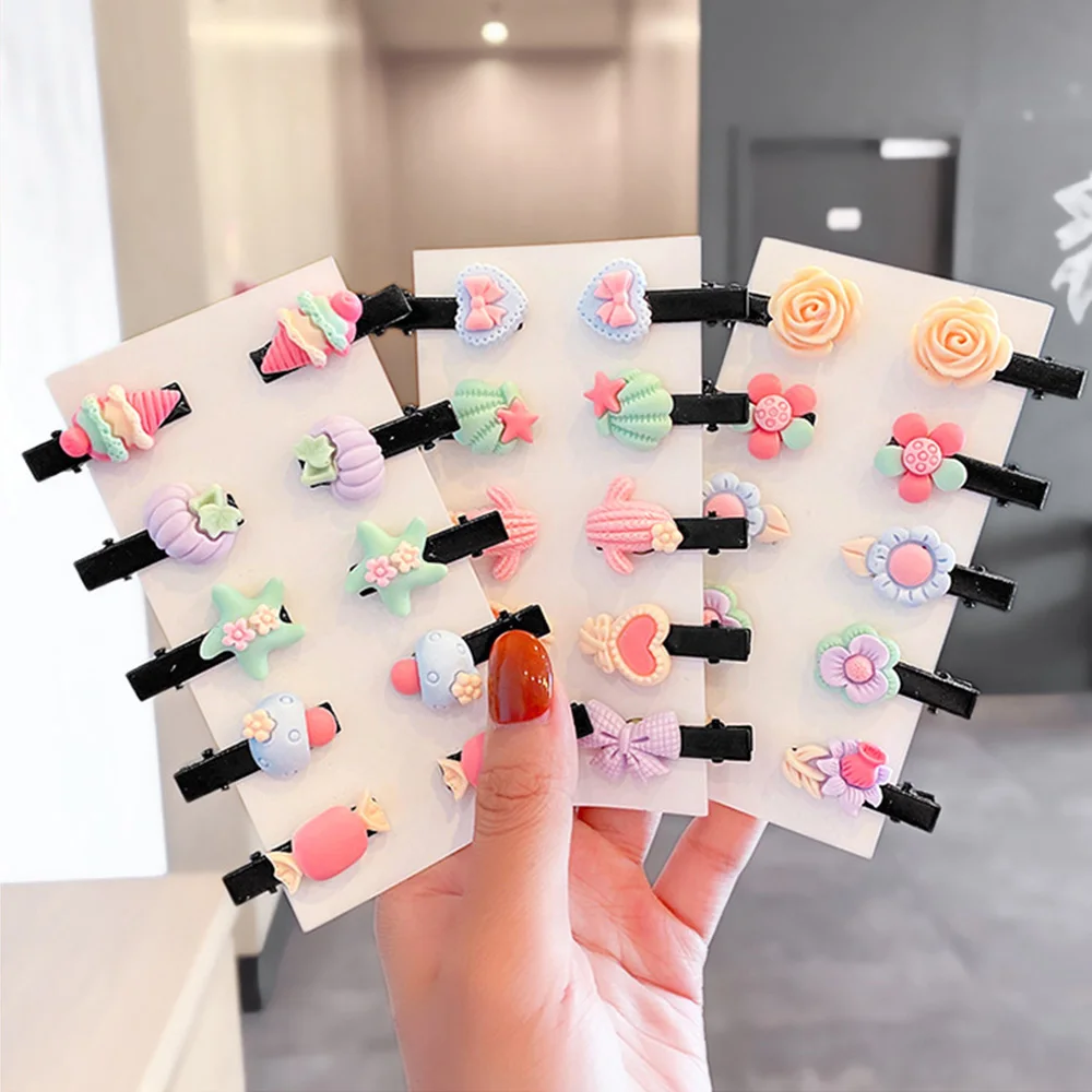 

10 шт./компл. новые милые красочные заколки для волос с мультяшными цветами для девочек, детские милые боковые заколки для волос BB, заколки, мо...
