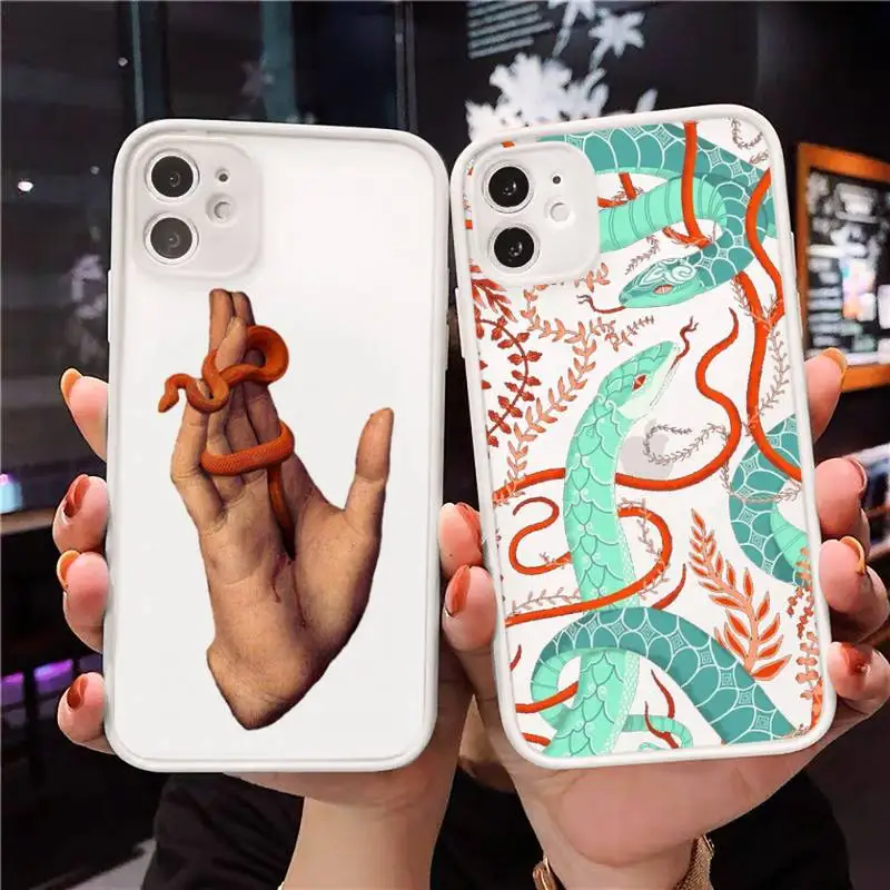 

Hand Snake Phone Case Clear matte transparent For white iPhone 7 8 x xs xr 11 12 pro plus max mini Funda