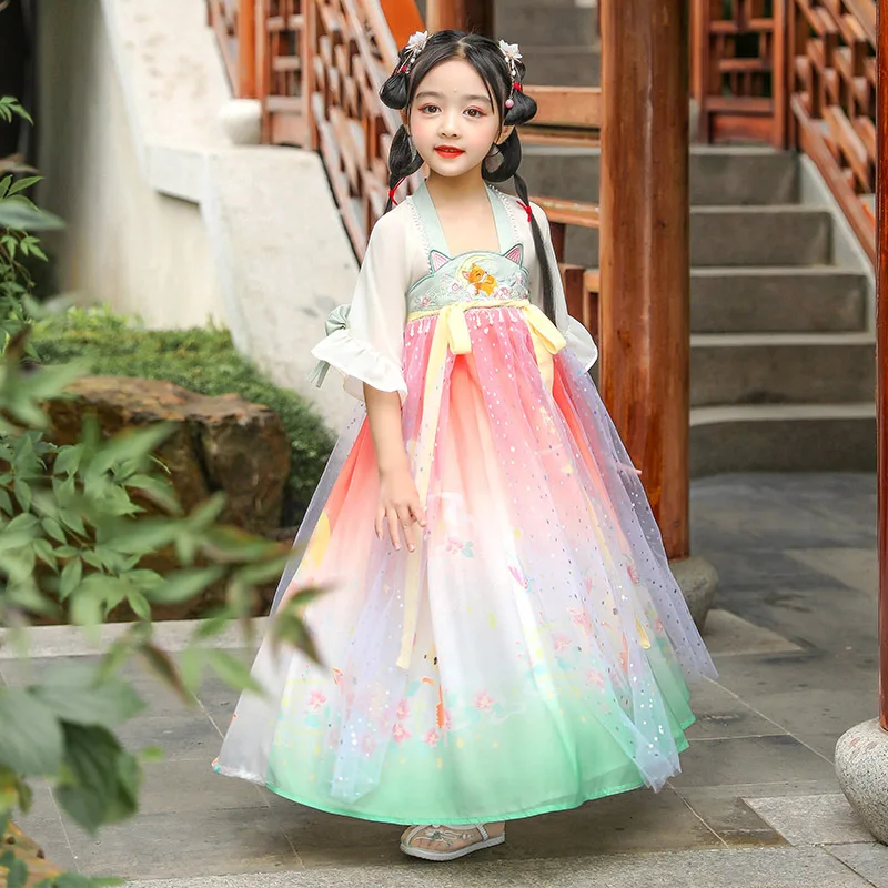 

Костюм для косплея ханьфу в китайском ретро-стиле, Детский костюм Тан, традиционная Восточная принцесса ханьфу, для девочек