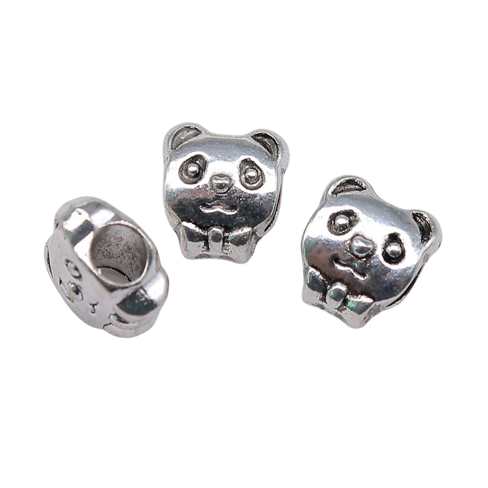 

10pcs 10x9x7mm Double-Sided Cute Panda Big Hole Beads For Jewelry Making DIY Bracelet Making Antique Silver Plated