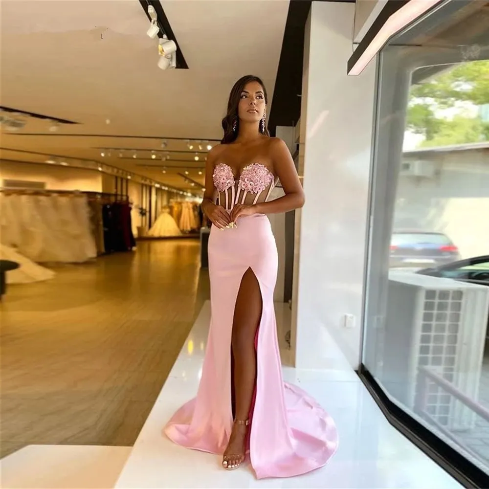 

Sexy Red Pink Mermaid Prom Dress 2022 Women Night Party Dresses Appliques Side Slit Sweetheart Celebrity Dress Evening Gowns