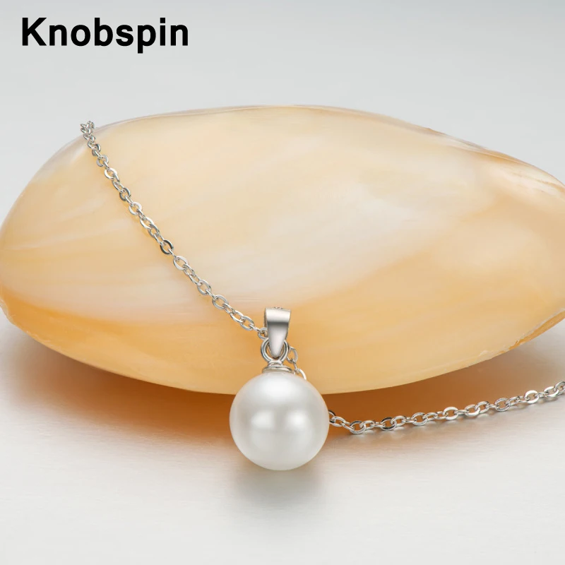 

Knobspin Pearl White Natural Freshwater 9-10mm Pearl Pendants Necklace 925 Silver White Gold Plated Flower Zirconia Choker Chain