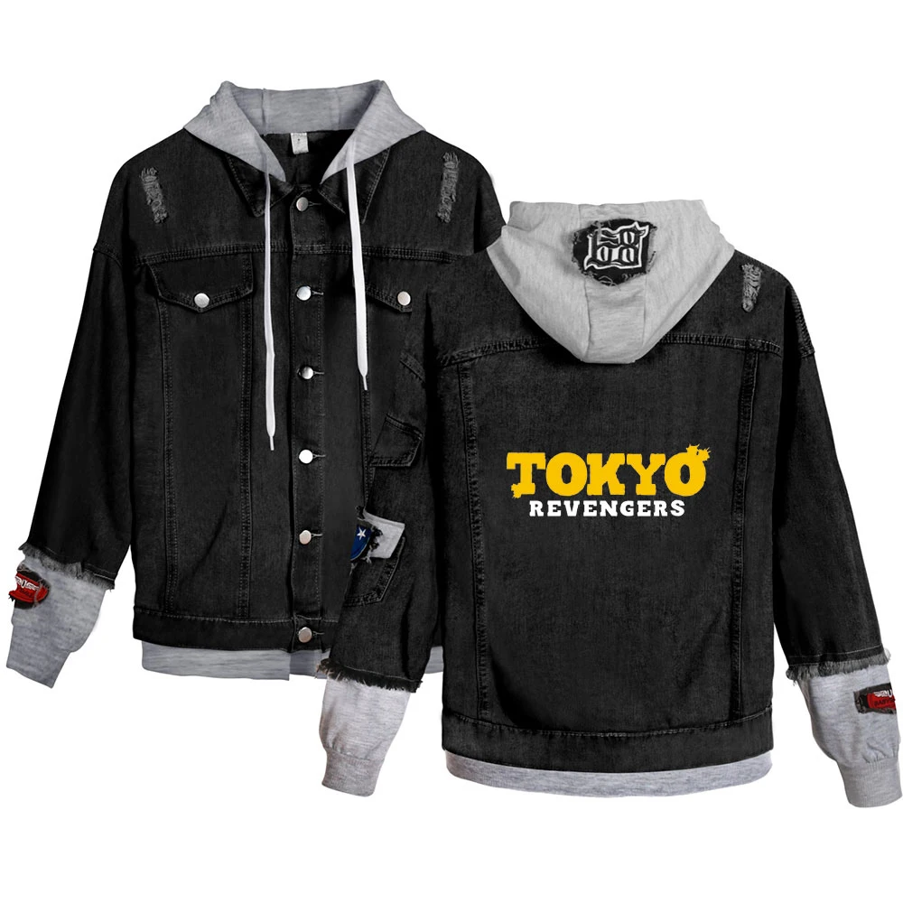 

Tokyo Revengers Clothes Female Fake Two Piece Denim Jackets Women Long Sleeve Oversized Casual Harajuku Streetwear