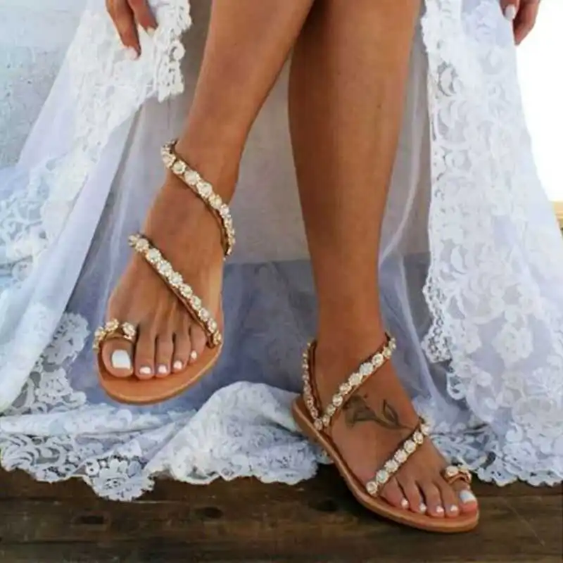 

summer new 2021 New large diamond sandals women's Xia follow suit handmade Roman shoes