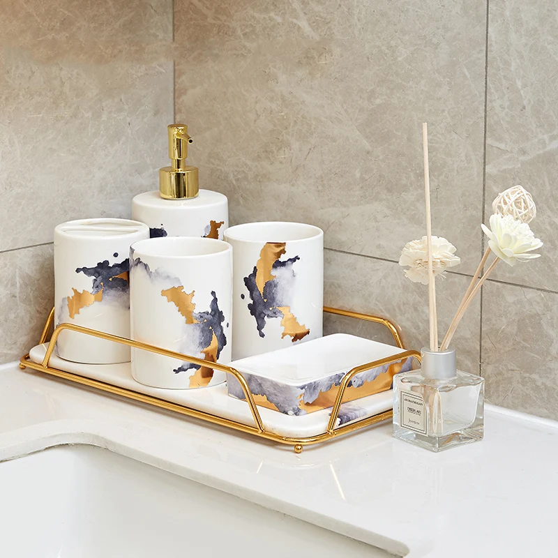 

Modern Light Luxury Bathroom Supplies Ceramic Toothbrush Holder Nordic Bathroom Decoration Accessories Toothpaste Dispenser