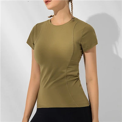 Army Green Sport Top Топ для йоги, фитнес, женская спортивная рубашка, спортивный топ, рубашка для йоги, спортивный топ с коротким рукавом, гимнастическая майка, Женская Спортивная одежда для женщин - Цвет: Army Green Sport Top