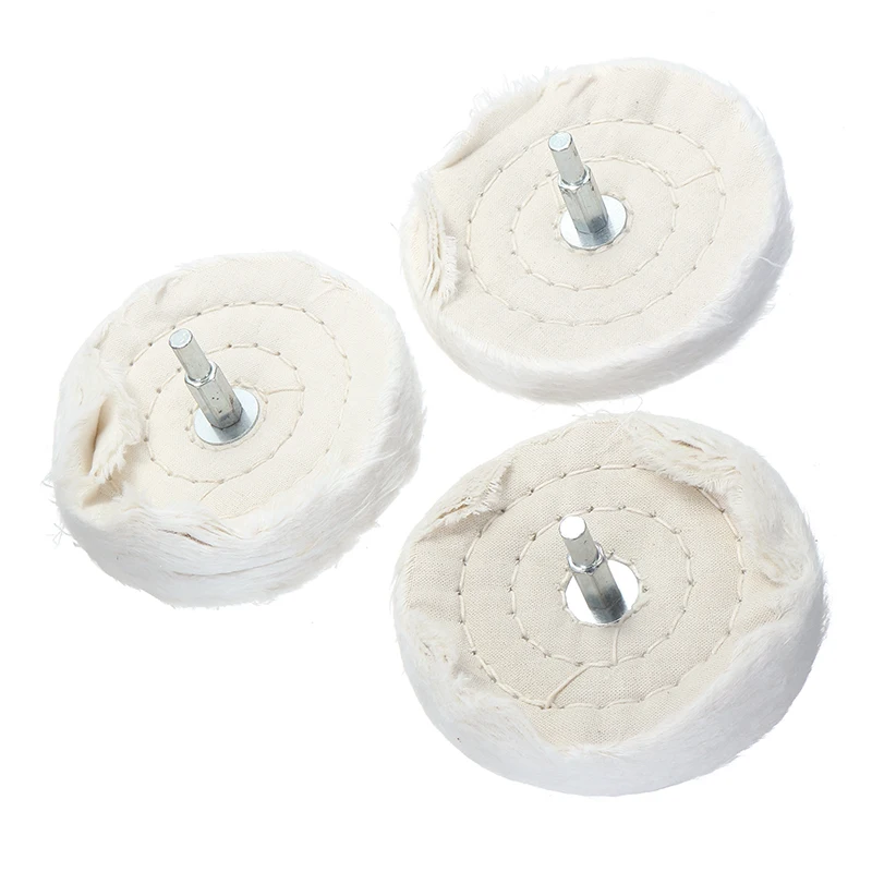 

Mayitr 3pcs Car Auto Cotton Cloth Polishing Wheel Sanding Discs 4" 100mm With Rod for Metal Parts Accessories
