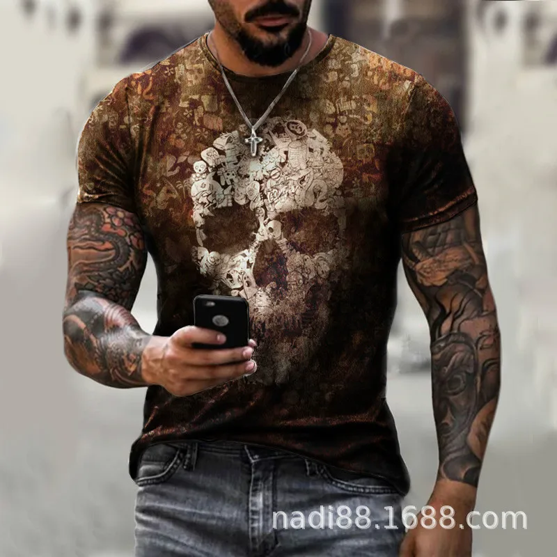 

Camiseta Con Estampado De Calavera 3D Ropa De Calle Retro De Manga Corta Moda Para Hombre Nueva Ropa Moda Verano
