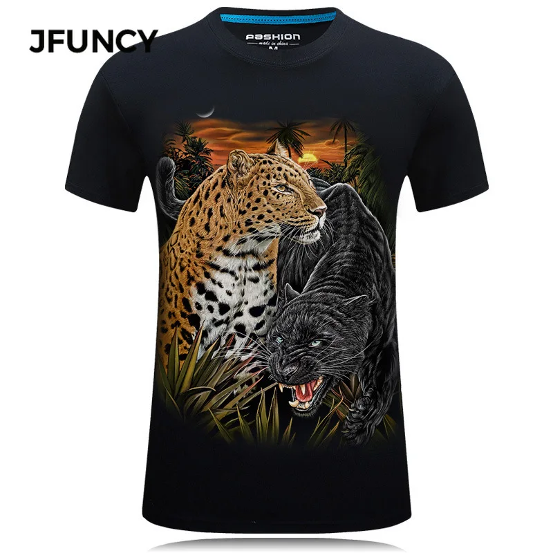 JFUNCY 3D Animal Print Tshirt Men Tees Tops Plus Size Summer Graphic T Shirts Short Sleeve Man Casual Cotton Clothes