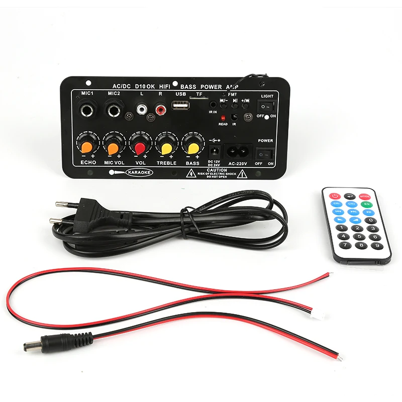 Купи AC 220V Digital Bluetooth Stereo Amplifier Board Subwoofer Dual Microphone Karaoke Amplifiers For 8-12 Inch Speaker 12v 24v за 592 рублей в магазине AliExpress