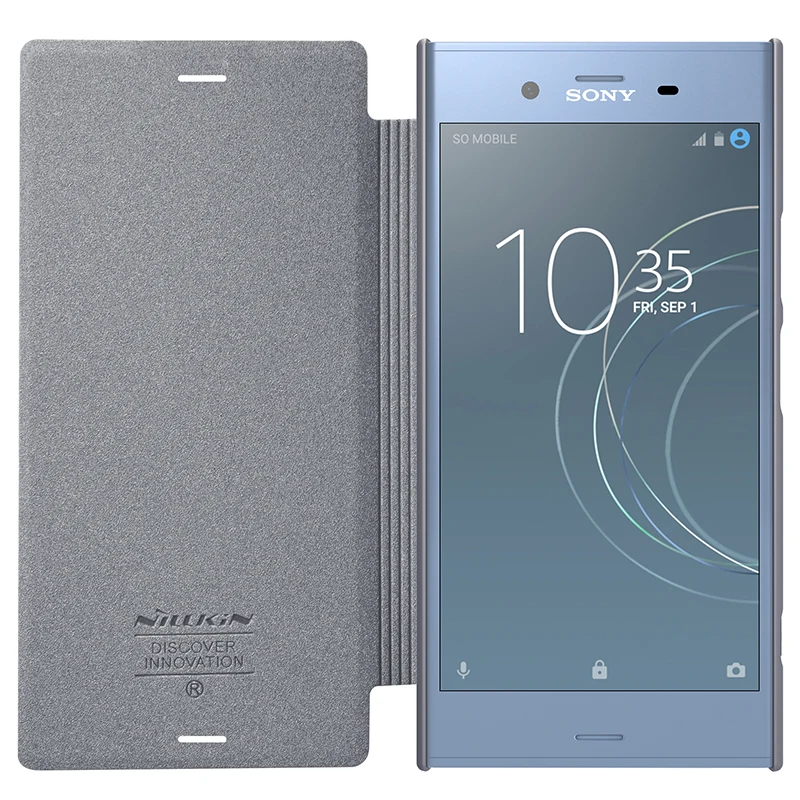 Dark grey Чехол для sony Xperia XZ1, Блестящий Матовый кожаный флип-чехол NILLKIN, роскошный кожаный чехол-крышка для sony Xperia XZ1 - Цвет: Dark grey