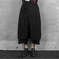 deconstructed lanyard mens culoskirt faux two tiered cropped trousers comfy structure trousers with black multi button design