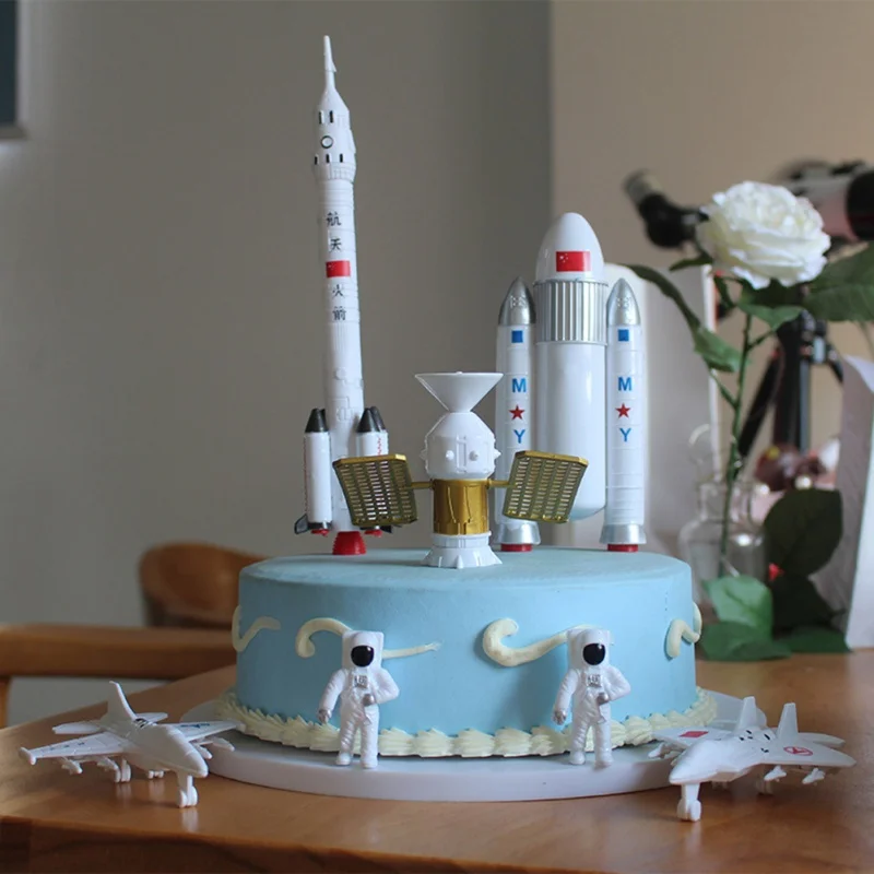 7pcs/set LED Space Shuttle cake Model Astronaut Aeronautical Exploration Rocket Ornaments Cake Topper Birthday Decor | Дом и сад