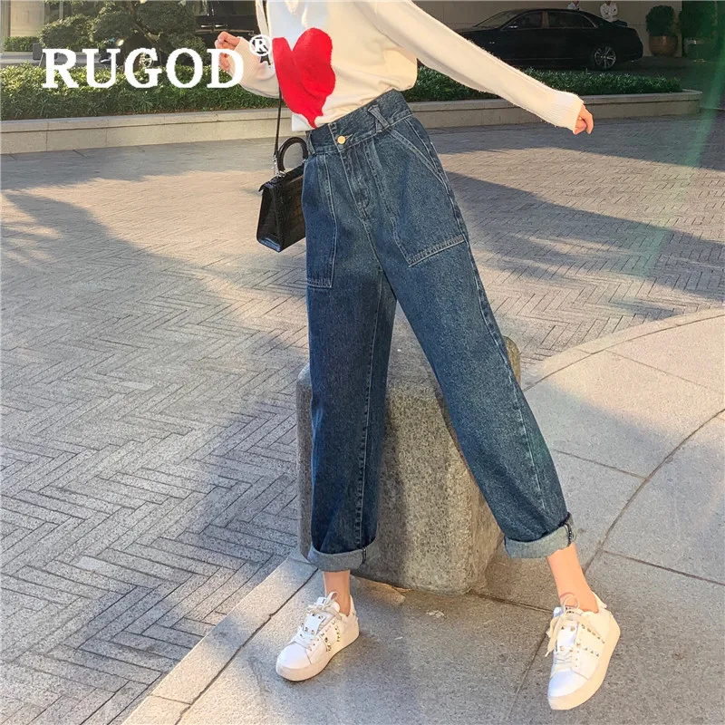 RUGOD джинсы больших размеров, винтажные штаны с высокой талией для женщин, специальные джинсовые штаны, модные женские узкие свободные джинсы, новые осенние повседневные