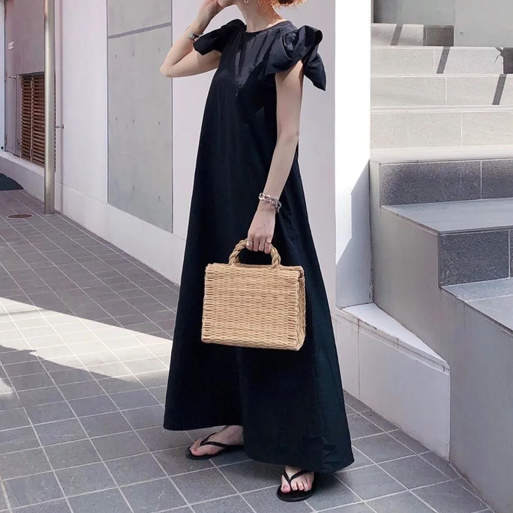 

Black Ruffles Summer Long Dress Fashion Office Lady Robe Casual Dating Maxi Dresses For Women 2022 Elegant Party Korean Style