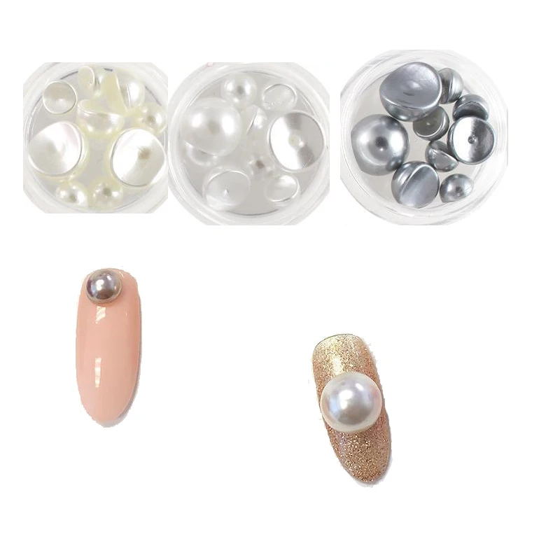 

20pcs 3sizes Curved Half-pearl 3D Nail Art Jewelry Metal Beads NEW 2019 Concave pearls curved Top Level Nail Art Glitter pearls