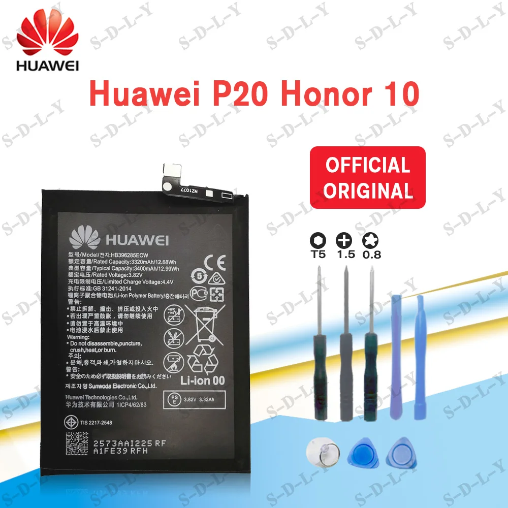 

Оригинальный аккумулятор Huawei HB396285ECW 3400 мАч для Huawei P20 / Honor 10 / Honor 10 Lite, высококачественные сменные батареи для телефона