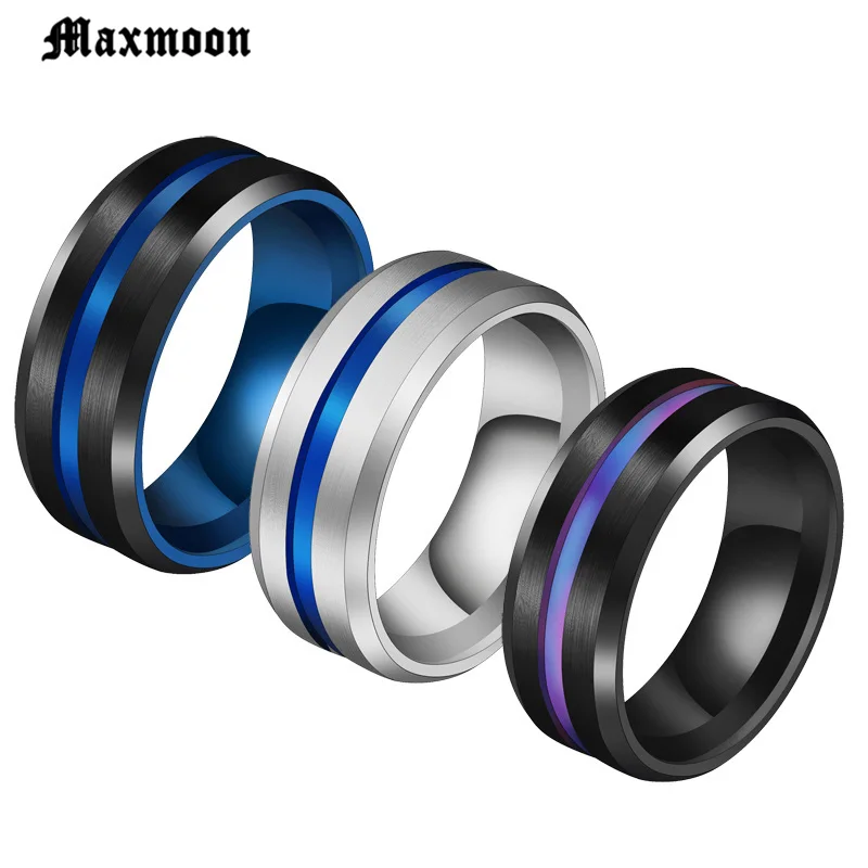 Maxmoon Горячая обручальные кольца черный синий из нержавеющей стали Midi Кольца для мужчин Шарм мужские ювелирные изделия дропшиппинг