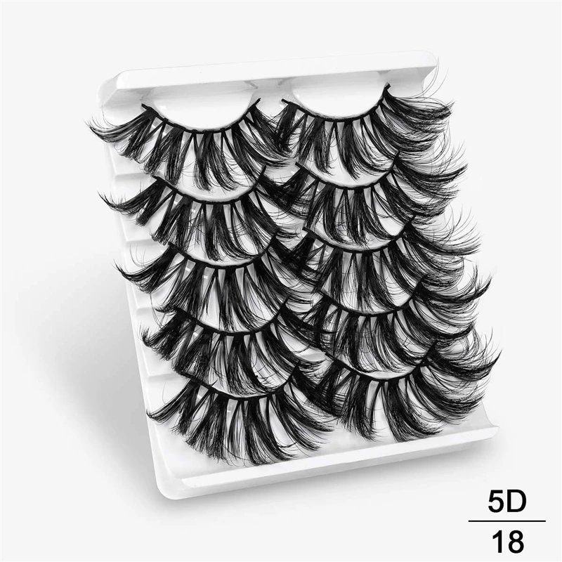 5D18 SEXYSHEEP, 5 пар, 20-25 мм, 3D накладные ресницы из искусственного меха норки, натуральные/толстые длинные ресницы для глаз, вытягивающие макияж, инструменты для наращивания красоты - Цвет: 5D18