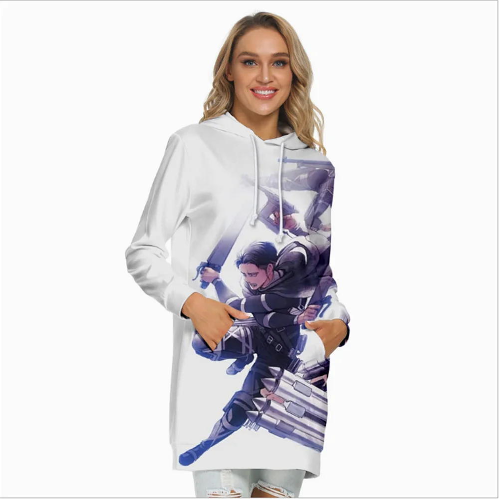 

New European and American animation Attacking giants 3D printing surrounding fashion long female hoodie dress Sweatshirt sweater